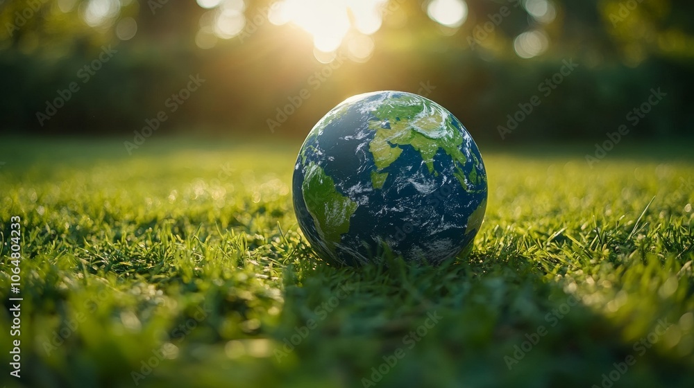 a Ball Earth with Sunlight and Lush Grass, Embracing Eco-Friendly Theme a Ball Earth with Sunlight and Lush Grass, Embracing Eco-Friendly Theme