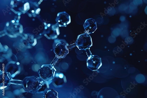 Fototapeta Naklejka Na Ścianę i Meble -  Abstract 3D Molecular Structure in Blue with Bokeh Lights