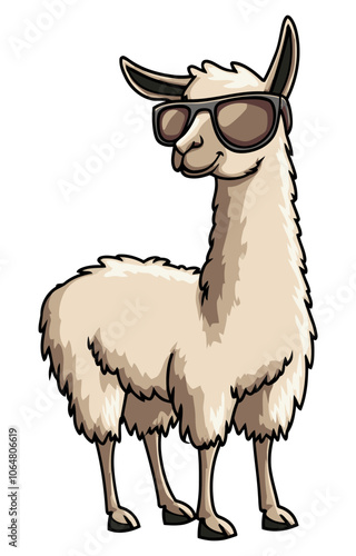 Llama Wearing Sunglasses, Fun and Whimsical Representation of Style and Personality in a Minimalist Style - Flat Vector Illustration