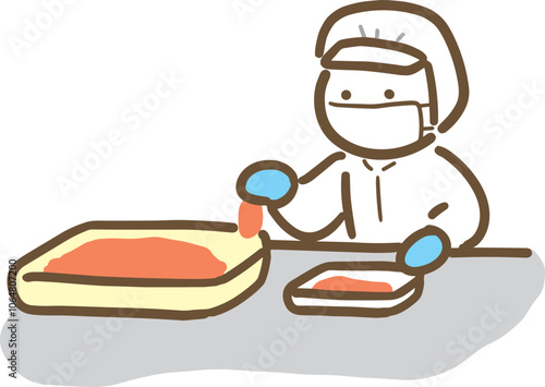 お肉をパック詰めしている食品工場のスタッフ