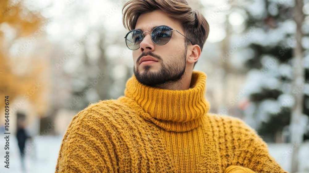 Man in Yellow Sweater Looking Away Man in Yellow Sweater Looking Away