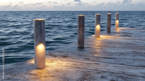 Twinkling Lights Along Minimalist Pathway by Water