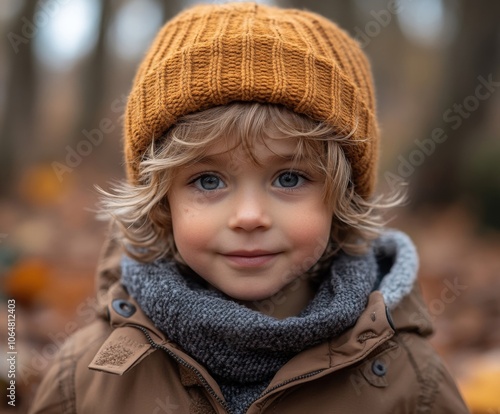 Cheerful Blond Boy Exploring the Autumnal Forest with Wonder and Joy