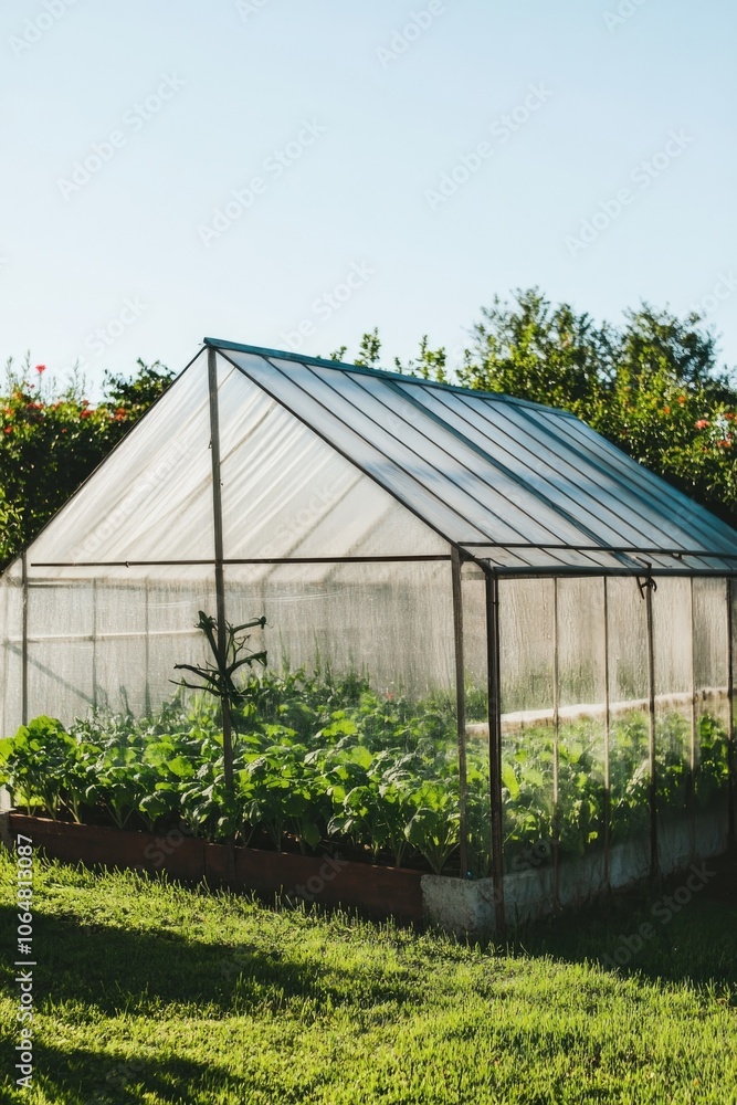Minimalist Greenhouse in Sunlit Garden for Eco-Friendly Design and Botanical Studies Minimalist Greenhouse in Sunlit Garden for Eco-Friendly Design and Botanical Studies