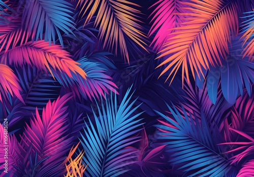 Tropical Neon Palm Leaves