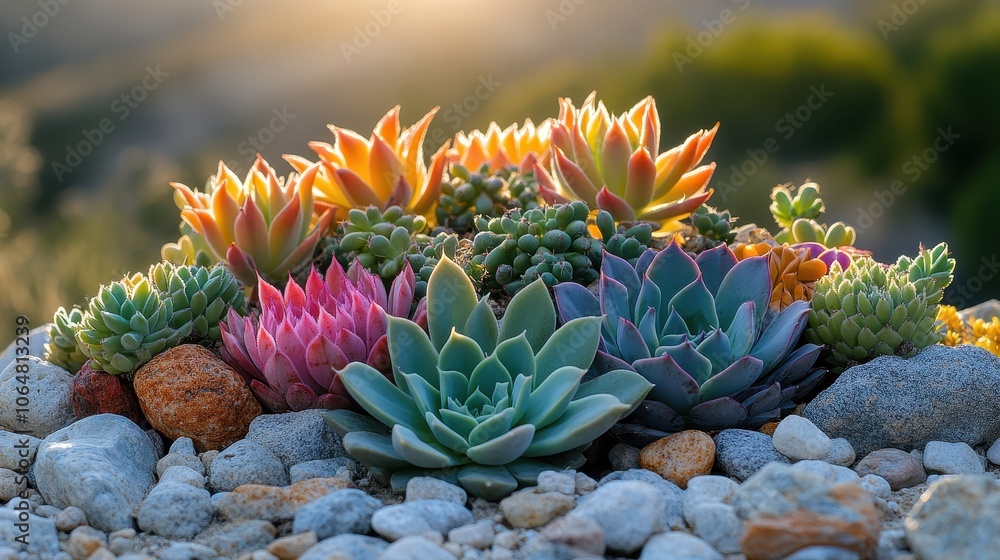 A cluster of cacti and succulents in a desert setting, their shapes and colors standing out against the dry landscape. A cluster of cacti and succulents in a desert setting, their shapes and colors standing out against the dry landscape.