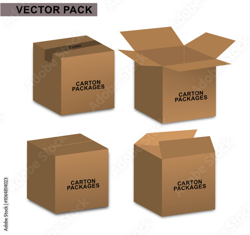 Open and closed recycle brown carton Cardboard box  delivery packaging box. Collection vector illustration isolated Isometric Vector box with shadow on white background for web, icon,  packaging
