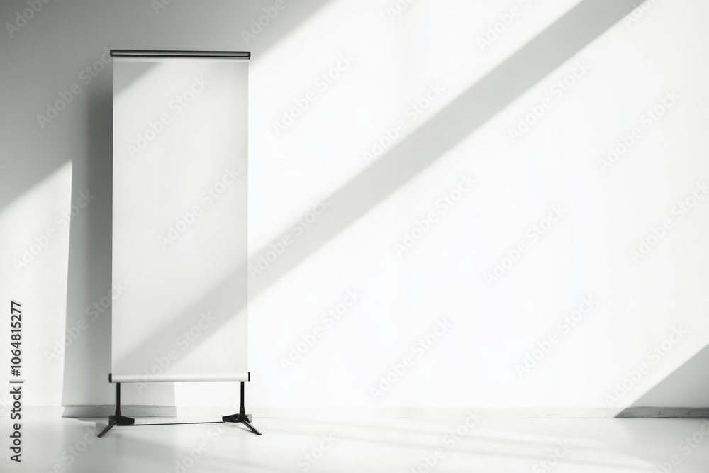 Minimalist Design Concept with Empty Roll-Up Banner for Print Advertising Minimalist Design Concept with Empty Roll-Up Banner for Print Advertising