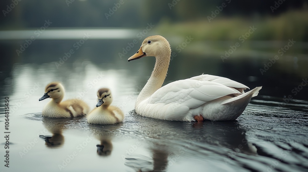 Two white ducks with orange beaks swim peacefully on a still lake surrounded by lush green grass. Two white ducks with orange beaks swim peacefully on a still lake surrounded by lush green grass.