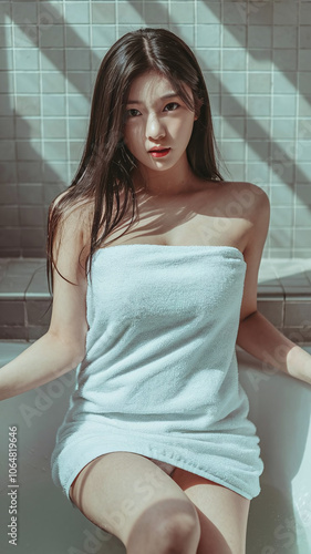 a woman wrapped in a towel