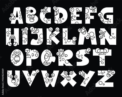 Monster cartoon font shaped alphabet set