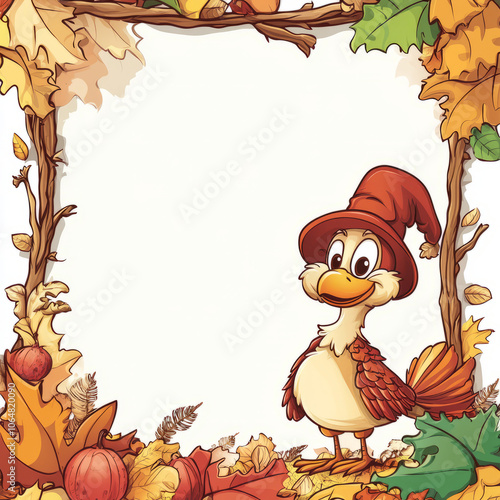 Autumn Leaf Frame with Pumpkins for Thanksgiving Design,Generated By Ai photo