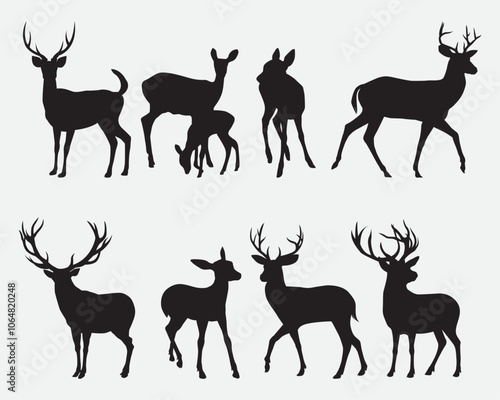 Collection Of Deer Silhouettes Vector In Different Poses