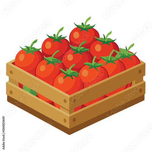 Wooden Crate of Fresh, Ripe Tomatoes Isolated on White Background, Perfect for Cooking or Display.