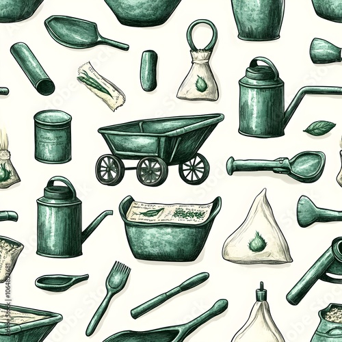 Garden Tools and Supplies Seamless Pattern