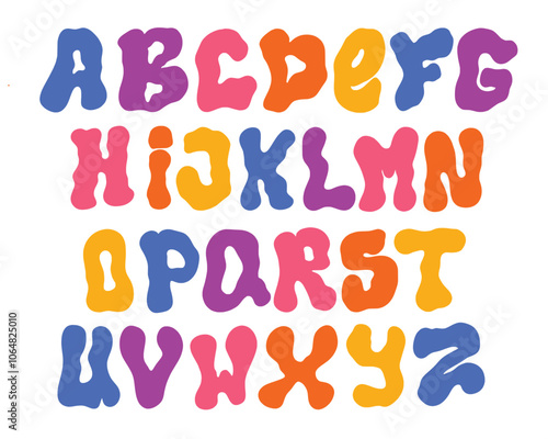 Hand drawn Colorful font shaped alphabet set