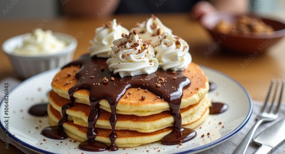 Decadent pancakes with chocolate sauce Decadent pancakes with chocolate sauce