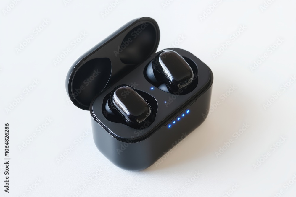 Stylish and modern wireless earbuds in a sleek charging case. Perfect for music lovers and on-the-go individuals. Enjoy immersive sound anytime. Generative AI Stylish and modern wireless earbuds in a sleek charging case. Perfect for music lovers and on-the-go individuals. Enjoy immersive sound anytime. Generative AI