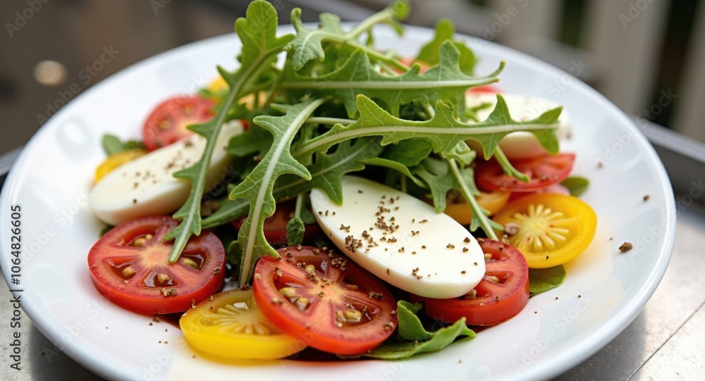 Fresh salad with colorful tomatoes and greens Fresh salad with colorful tomatoes and greens