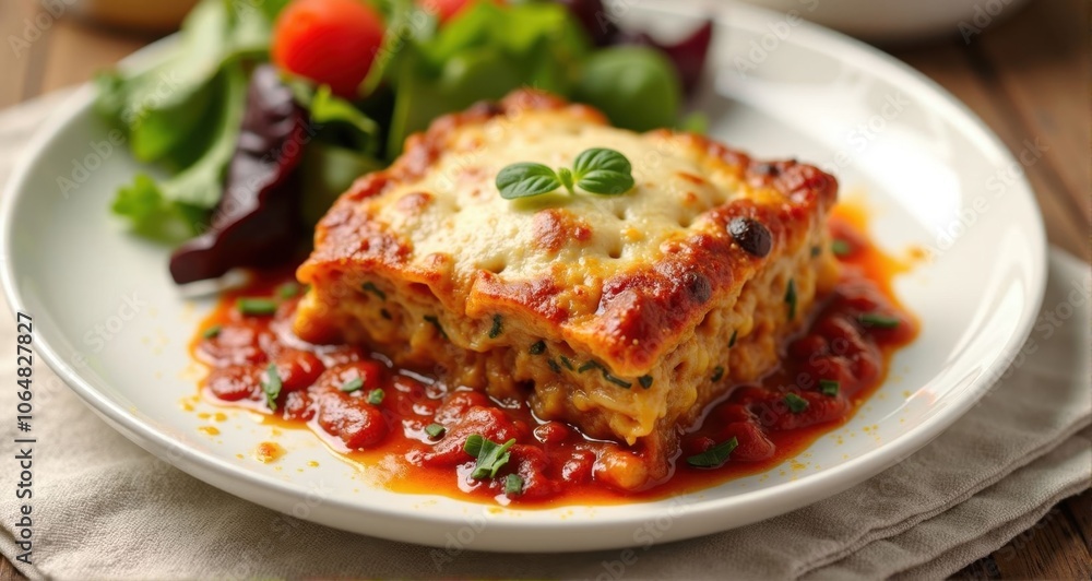 Delicious vegetarian lasagna with fresh salad Delicious vegetarian lasagna with fresh salad