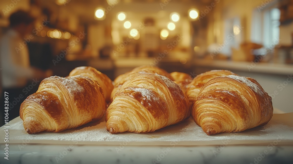 Freshly baked croissants, a delightful French pastry, ready for breakfast Freshly baked croissants, a delightful French pastry, ready for breakfast
