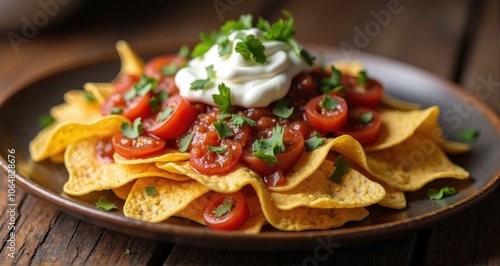 Delicious vegan nachos with toppings