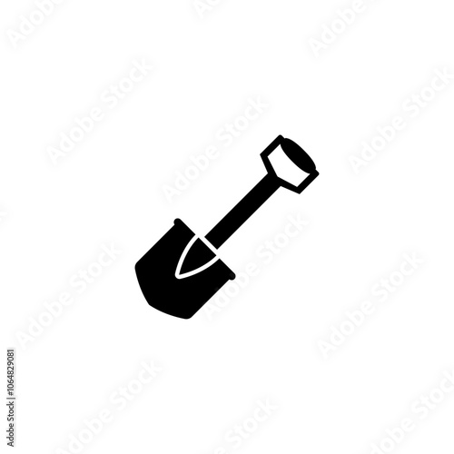 Black silhouette of a shovel for gardening and construction.