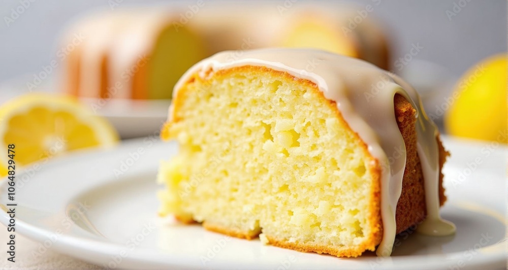 Delicious lemon cake slice on a plate Delicious lemon cake slice on a plate