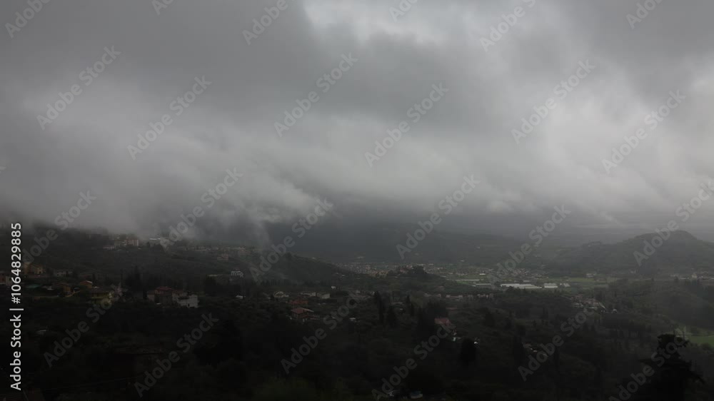 Tuscan hills in overcast rainy weather, timelapse video Tuscan hills in overcast rainy weather, timelapse video