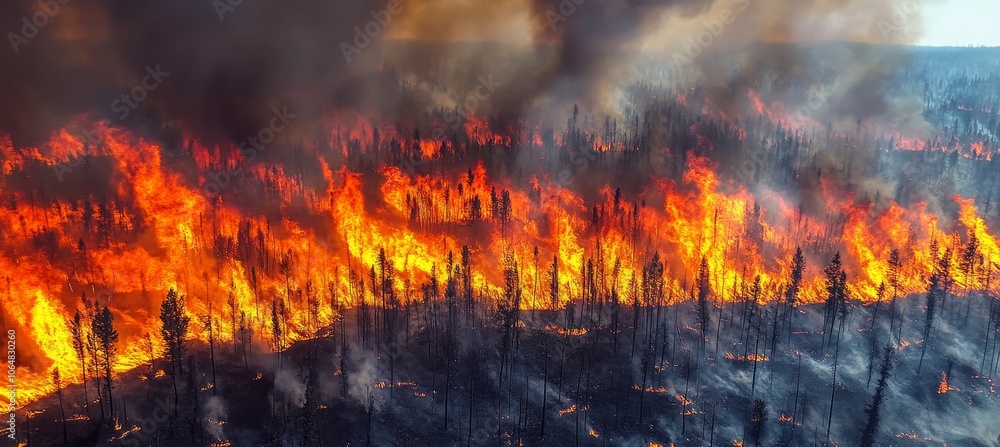 Forest wildfire. Nature disaster. Ecology global warming. Climate change. Generative AI technology. Forest wildfire. Nature disaster. Ecology global warming. Climate change. Generative AI technology.