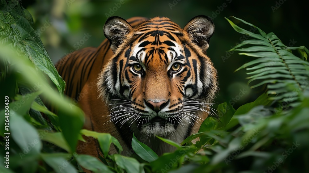Majestic Tiger in Lush Green Jungle Environment Majestic Tiger in Lush Green Jungle Environment