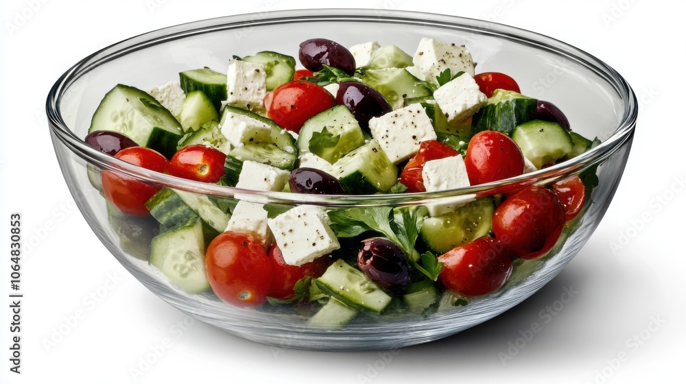 A vibrant salad featuring diced feta cheese cubes mixed with A vibrant salad featuring diced feta cheese cubes mixed with