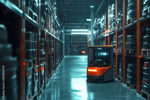 An automated warehouse with robotic pickers and sorters, highlighting the shift from manual inventory to robotic logistics. photo