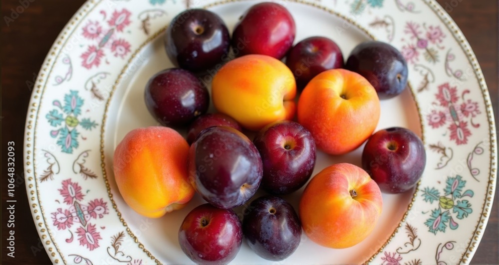 Fresh fruits on a decorative plate Fresh fruits on a decorative plate