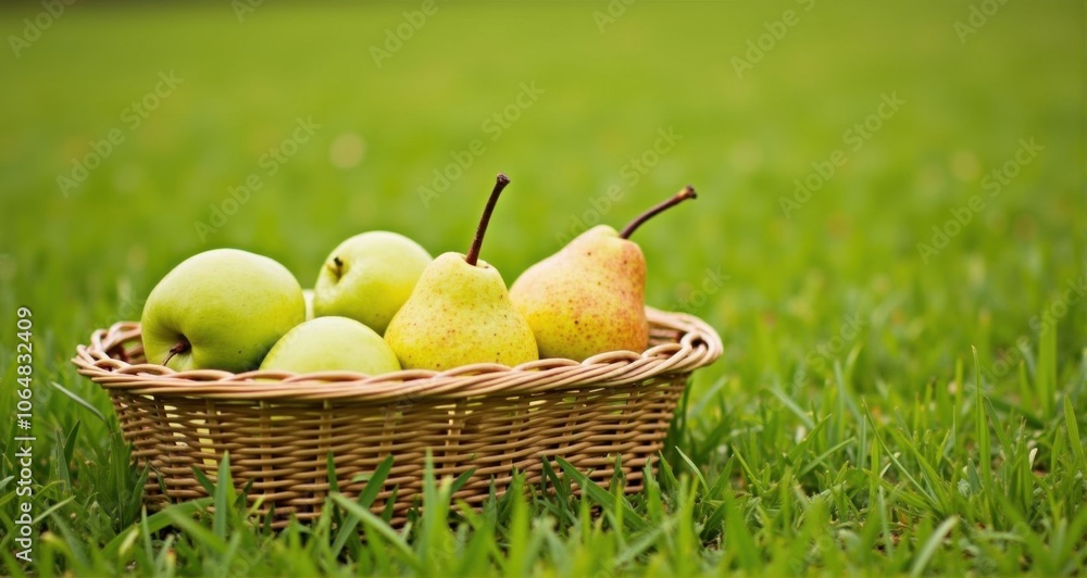 Fresh apples and pears in a basket Fresh apples and pears in a basket