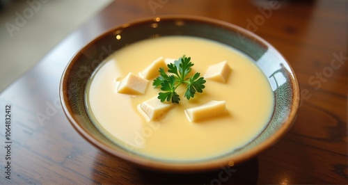 Delicious creamy soup with herbs