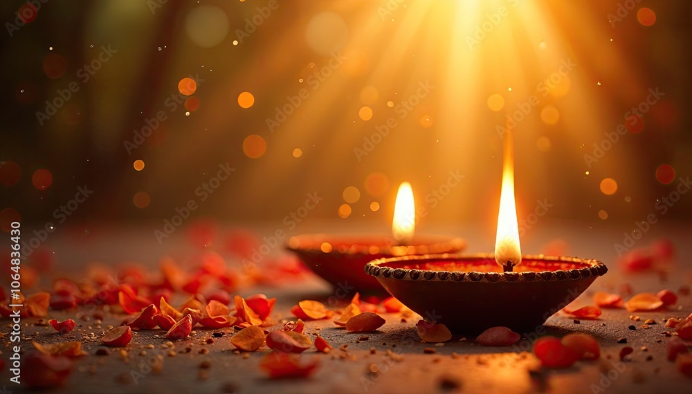 Diya on glittering bokeh background with text space diwali concept Diya on glittering bokeh background with text space diwali concept