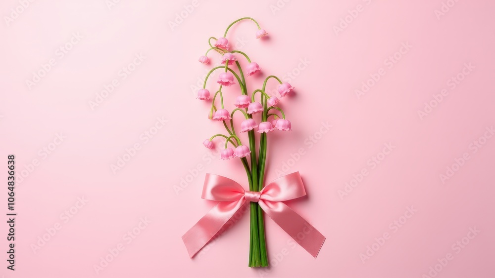 Fototapeta premium A graceful pink lily of the valley bouquet with cascading blooms, creating a romantic spring mood