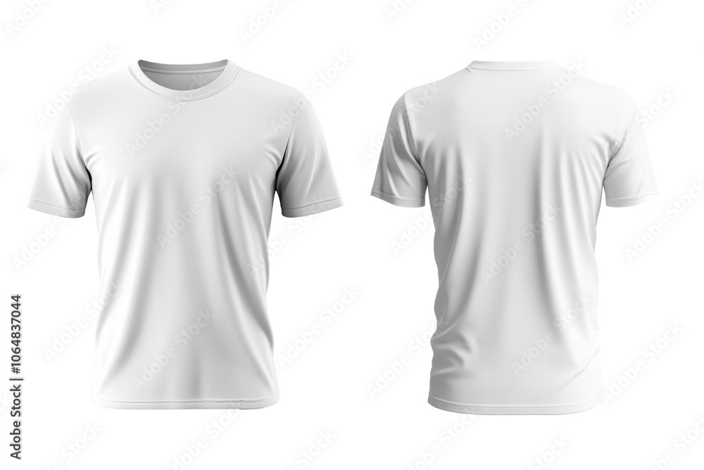 Set of front and back view of white plain t-shirt mockup isolated on white background. Casual wear design and fabric texture