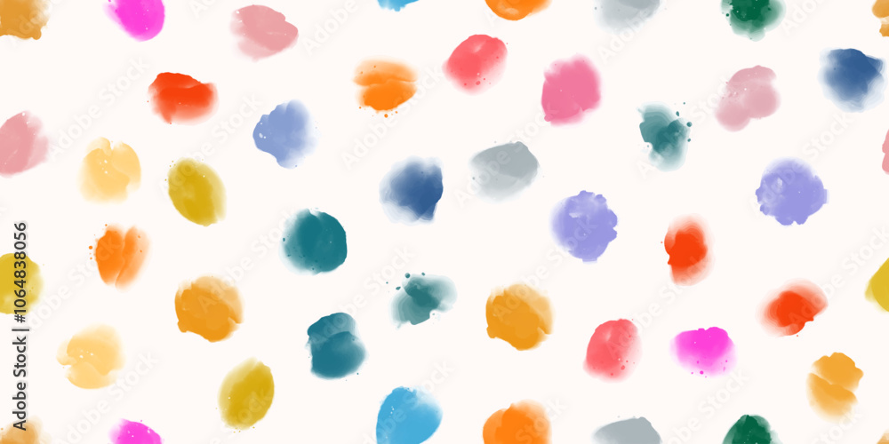 Abstract seamless pattern, background with pink, blue, purple, yellow, orange, green, red watercolor shapes and stains. Repeating vector print Abstract seamless pattern, background with pink, blue, purple, yellow, orange, green, red watercolor shapes and stains. Repeating vector print