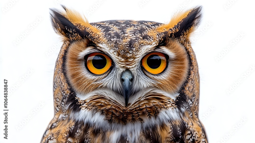 Obraz premium Majestic Owl Staring with Intense and Vigilant Gaze in Close-up Portrait - Captivating Image of a Brown and Yellow Colored Owl.