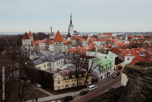 Wallpaper Mural Aerial view of Tallinn showcasing historic buildings and red rooftops during early morning Torontodigital.ca