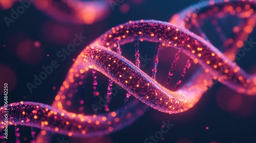 Abstract digital depicting the concept of pharmacogenomics with glowing DNA strands being analyzed and drug molecules embedded within symbolizing the future of personalized and tailored medicine photo