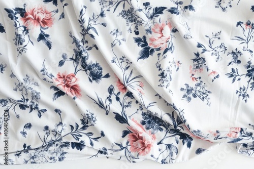 A Toile De Jouy vintage floral seamless pattern features delicate florals, wildflowers, and romantic motifs on a white background with modern color schemes. photo