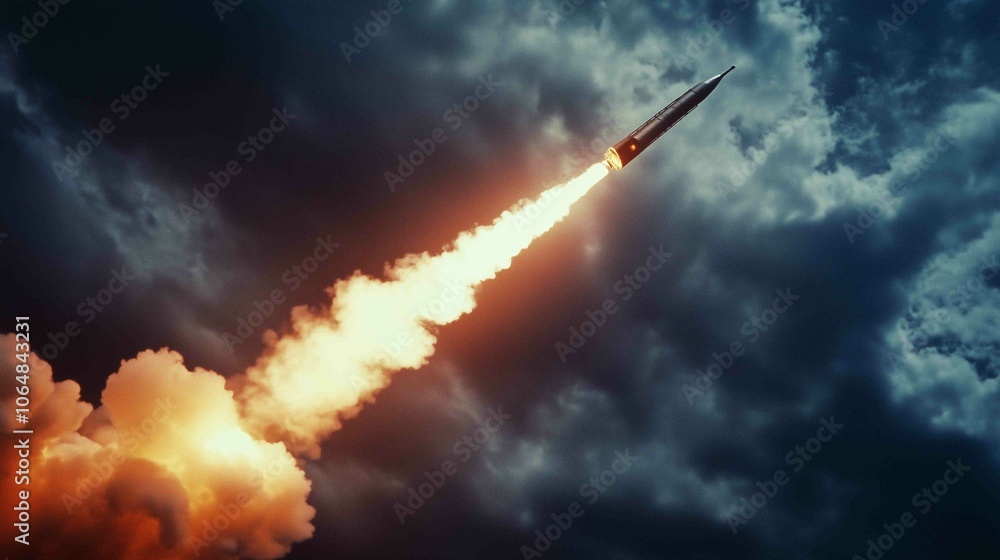 A rocket launching with flames and smoke
A rocket launching with flames and smoke