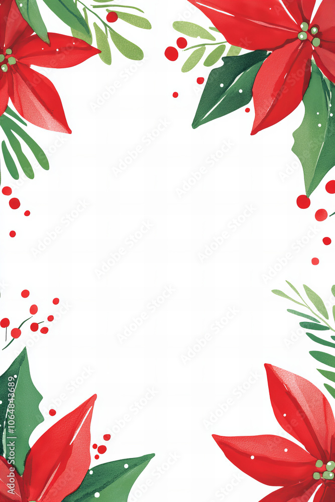 Red and Green Christmas Background with Copy Space for Holiday Greeting Cards, Invitations, and Festive Social Media Banners Featuring Ornaments, Holly, and Poinsettia Red and Green Christmas Background with Copy Space for Holiday Greeting Cards, Invitations, and Festive Social Media Banners Featuring Ornaments, Holly, and Poinsettia