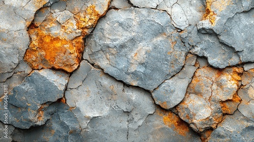 Obraz na płótnie A textured surface of cracked rocks with orange rust accents. w salonie