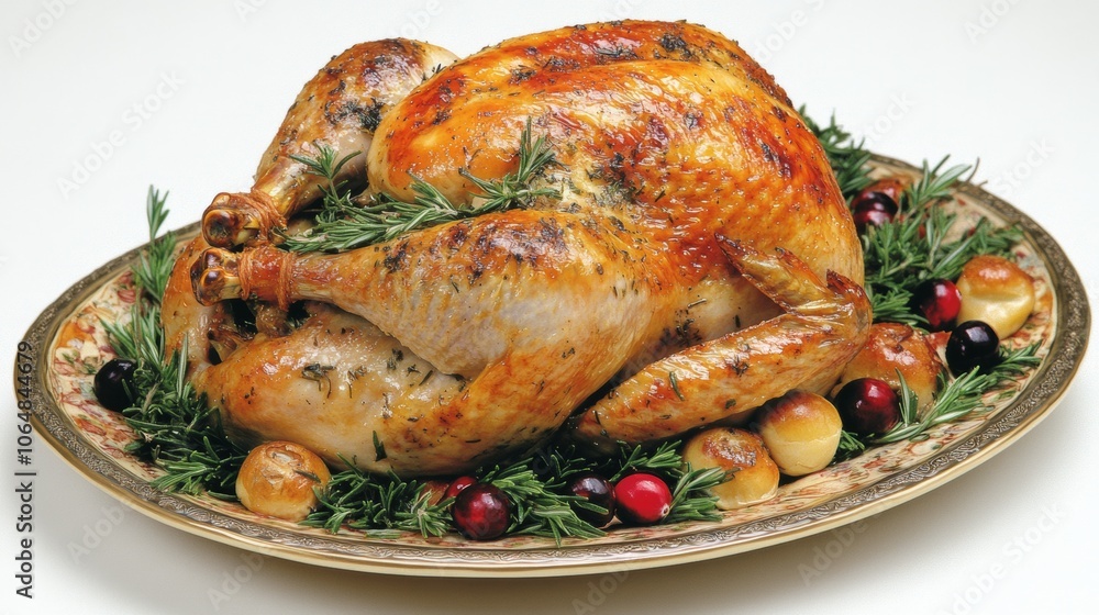 Roasted Turkey with Rosemary and Cranberries on a Festive Plate Roasted Turkey with Rosemary and Cranberries on a Festive Plate