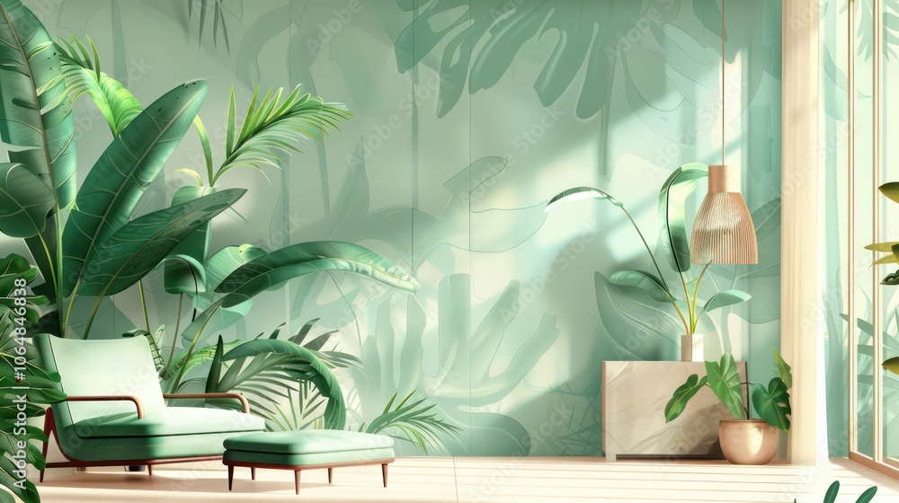 Obraz premium Biophilic design trends blending natural elements with abstract art to promote well-being. Illustrations