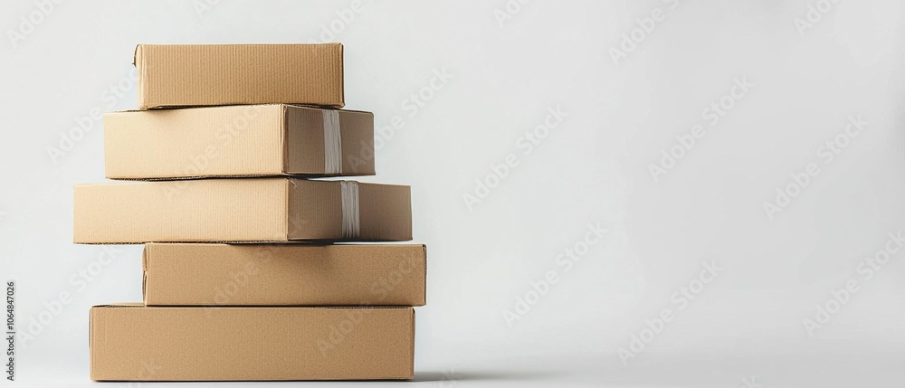 Gestapelte Kartons / Boxen vor weißem Hintergrund mit freiem Platz für Text Gestapelte Kartons / Boxen vor weißem Hintergrund mit freiem Platz für Text